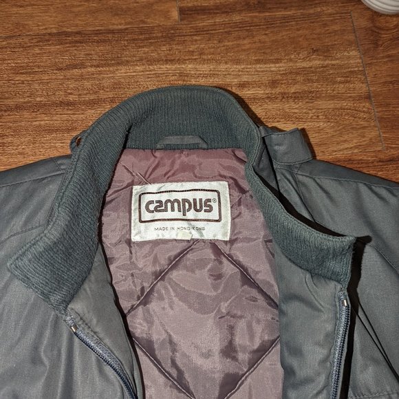 VINTAGE Gray Puffer Jacket MEN - Super Warm - Campus Brand - Picture 3 of 7